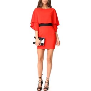 Alice + Olivia Cairo Boatneck Tiered-Overlay Dress in Poppy & Black